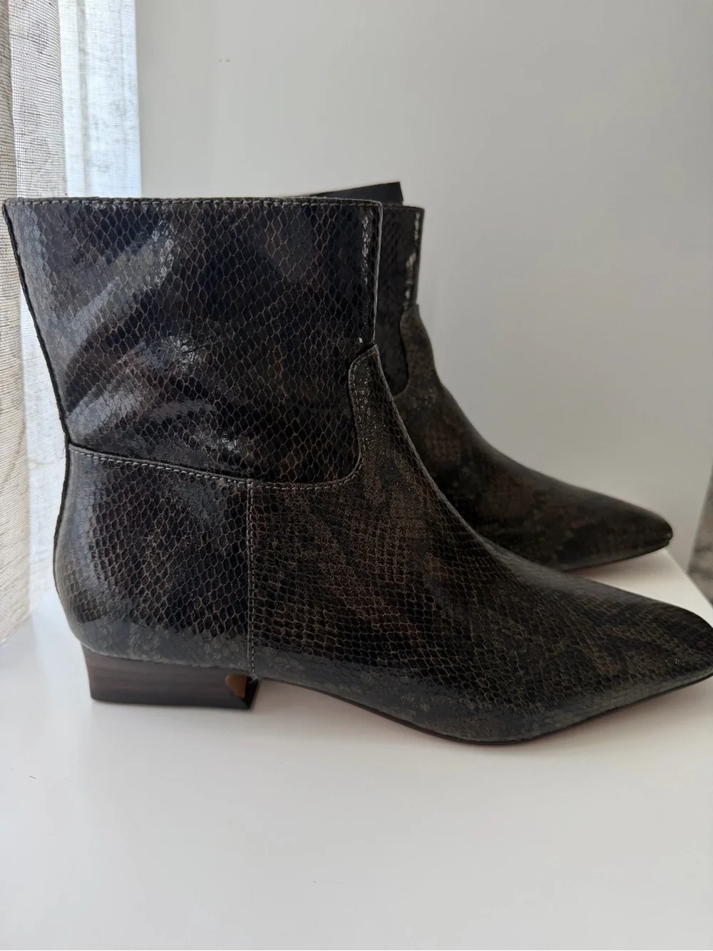 FREE PEOPLE Easy Does It Vegan Snake Print Snip Toe Ankle Boots-Size 7, 7.5 & 8